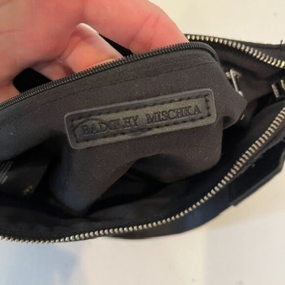 Badgley Mishka Black Nylon Bag Crossbody Baguette Top Zip Silver Logo - Picture 5 of 12